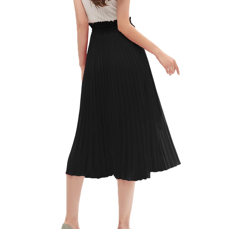 GOOBGS Women's Pleated A-Line High Waist Swing Flare Midi Skirt Black XX-Large/XXX-Large - Image 4